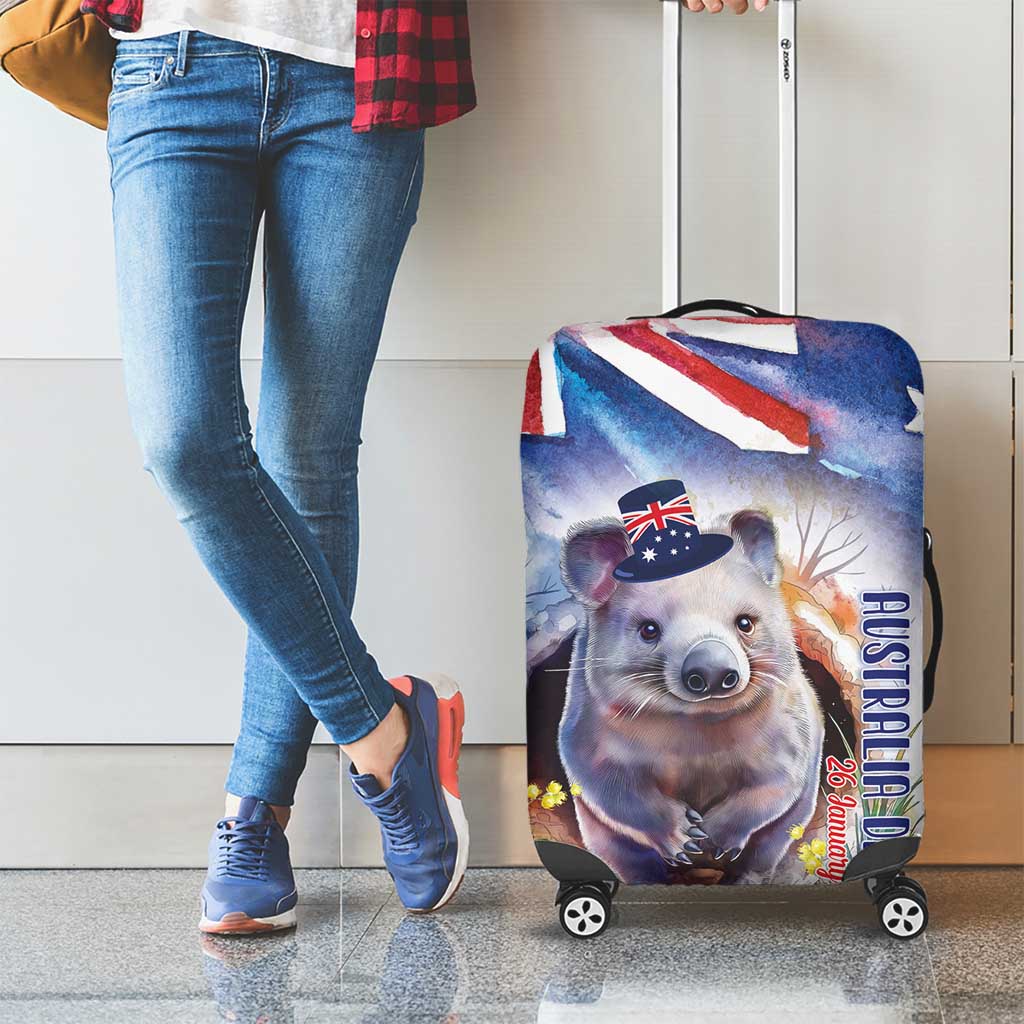 Wombat Australia Day Luggage Cover Happy 26 January - Banksia Watercolor - Vibe Hoodie Shop