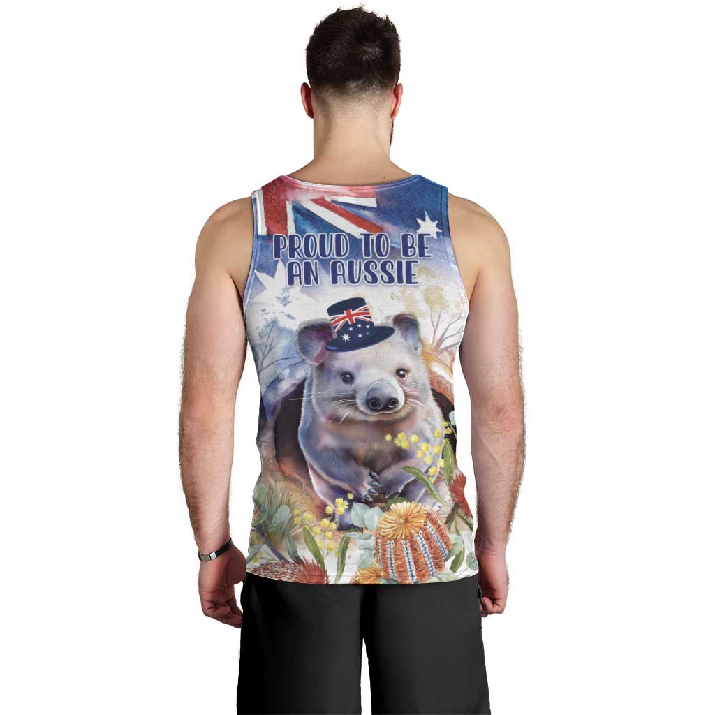 Wombat Australia Day Men Tank Top Happy 26 January - Banksia Watercolor - Vibe Hoodie Shop