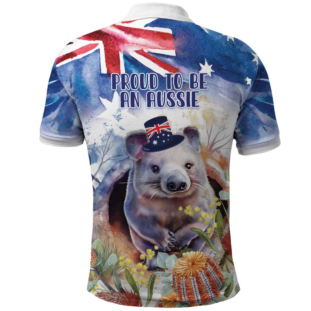 Wombat Australia Day Polo Shirt Happy 26 January - Banksia Watercolor - Vibe Hoodie Shop