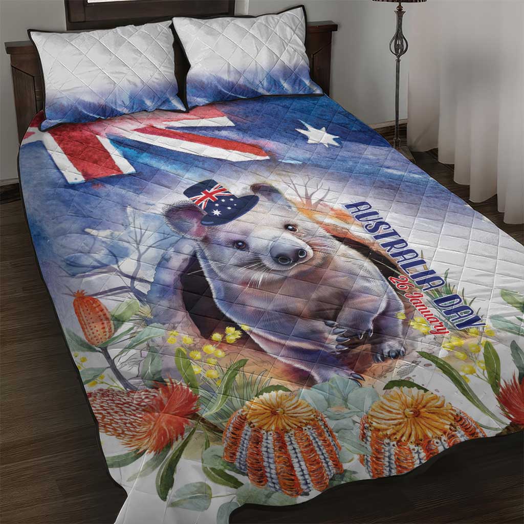 Wombat Australia Day Quilt Bed Set Happy 26 January - Banksia Watercolor - Vibe Hoodie Shop