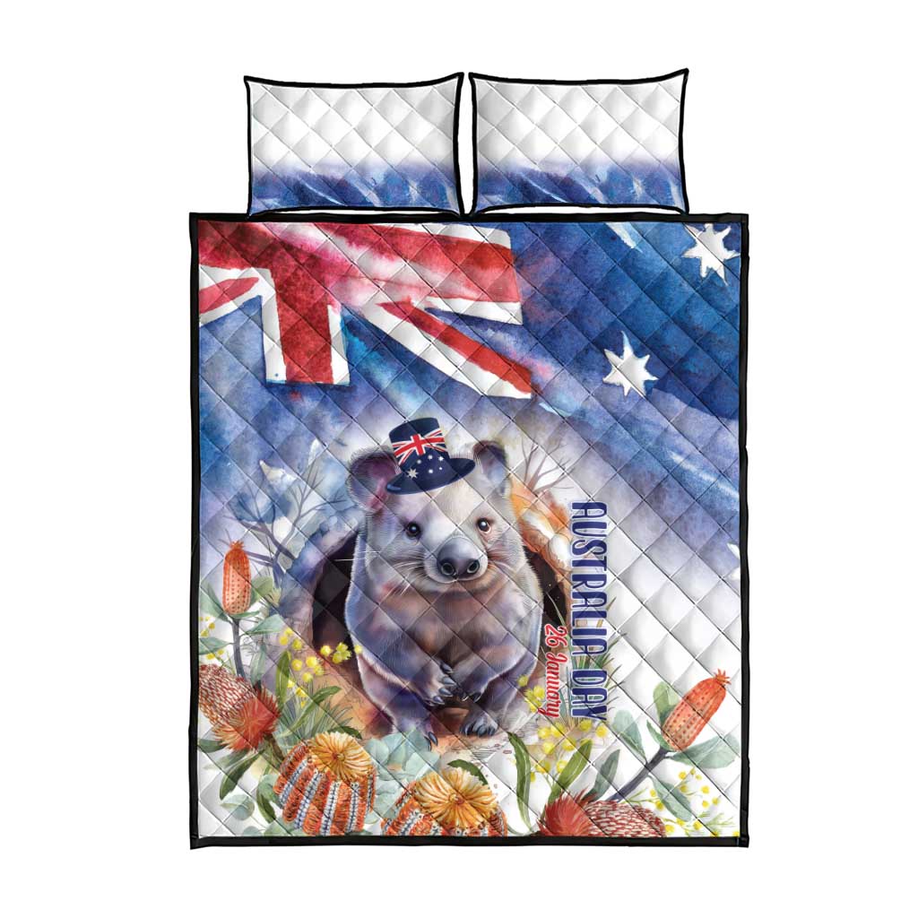 Wombat Australia Day Quilt Bed Set Happy 26 January - Banksia Watercolor - Vibe Hoodie Shop