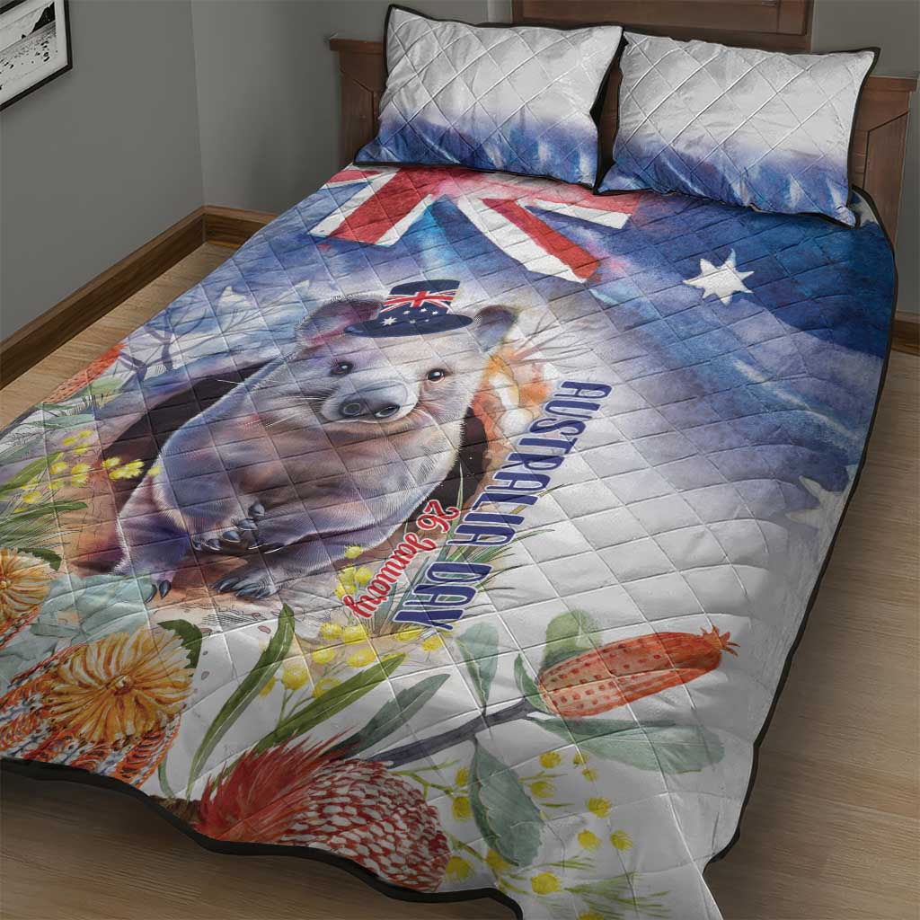 Wombat Australia Day Quilt Bed Set Happy 26 January - Banksia Watercolor - Vibe Hoodie Shop