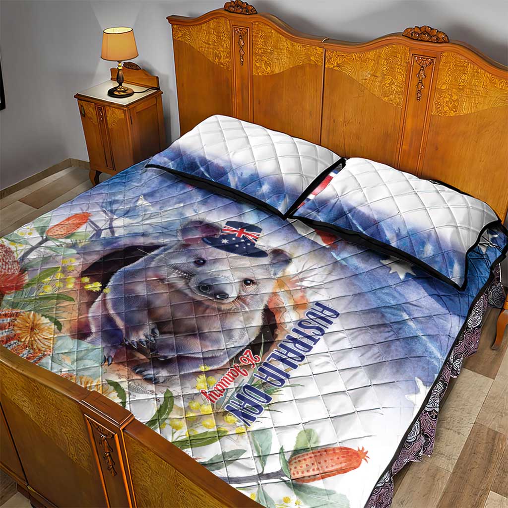 Wombat Australia Day Quilt Bed Set Happy 26 January - Banksia Watercolor - Vibe Hoodie Shop