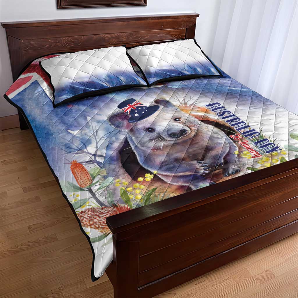 Wombat Australia Day Quilt Bed Set Happy 26 January - Banksia Watercolor - Vibe Hoodie Shop