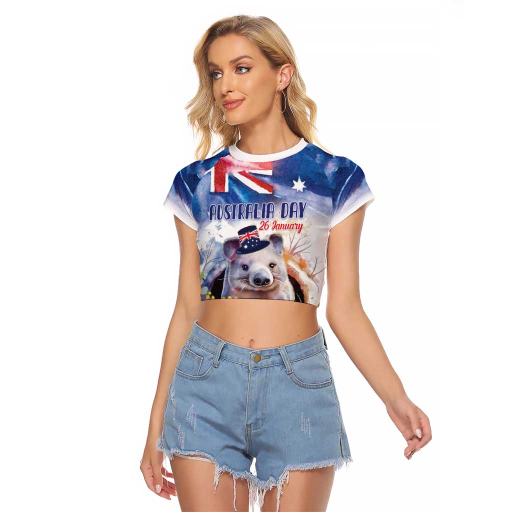 Wombat Australia Day Raglan Cropped T Shirt Happy 26 January - Banksia Watercolor - Vibe Hoodie Shop