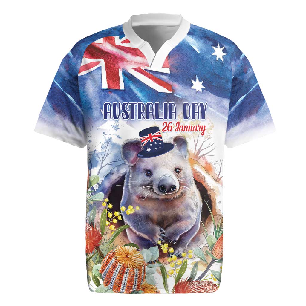 Wombat Australia Day Rugby Jersey Happy 26 January - Banksia Watercolor