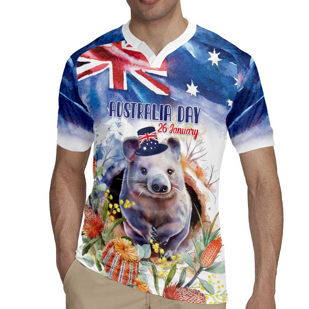 Wombat Australia Day Rugby Jersey Happy 26 January - Banksia Watercolor