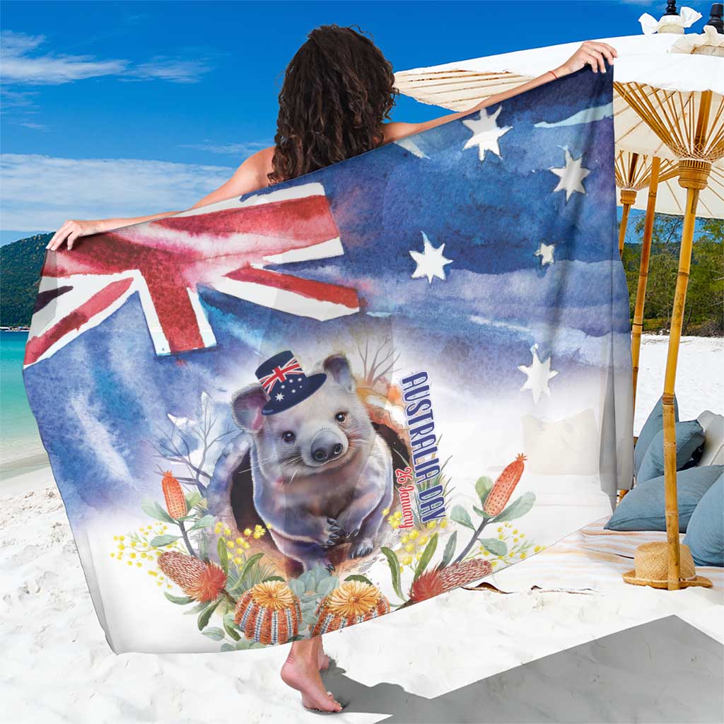 Wombat Australia Day Sarong Happy 26 January - Banksia Watercolor - Vibe Hoodie Shop