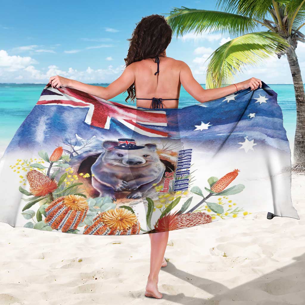 Wombat Australia Day Sarong Happy 26 January - Banksia Watercolor - Vibe Hoodie Shop