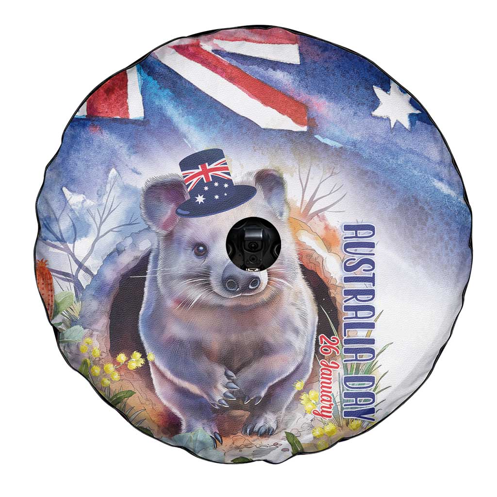 Wombat Australia Day Spare Tire Cover Happy 26 January - Banksia Watercolor - Vibe Hoodie Shop