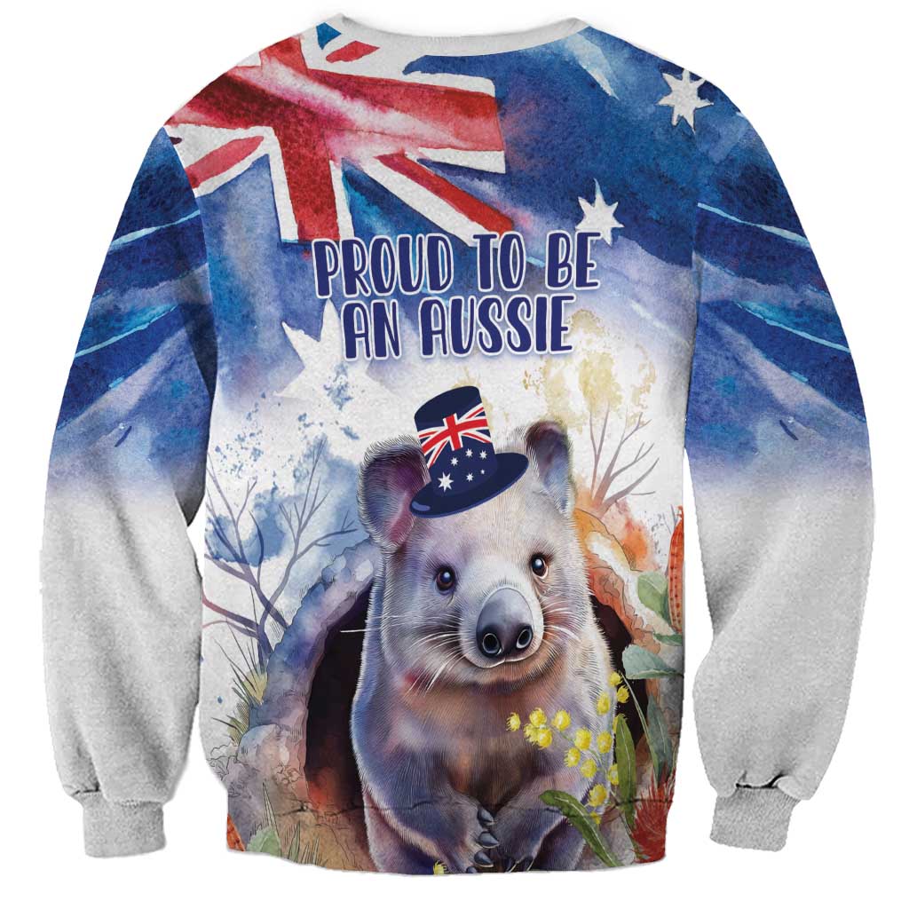 Wombat Australia Day Sweatshirt Happy 26 January - Banksia Watercolor - Vibe Hoodie Shop