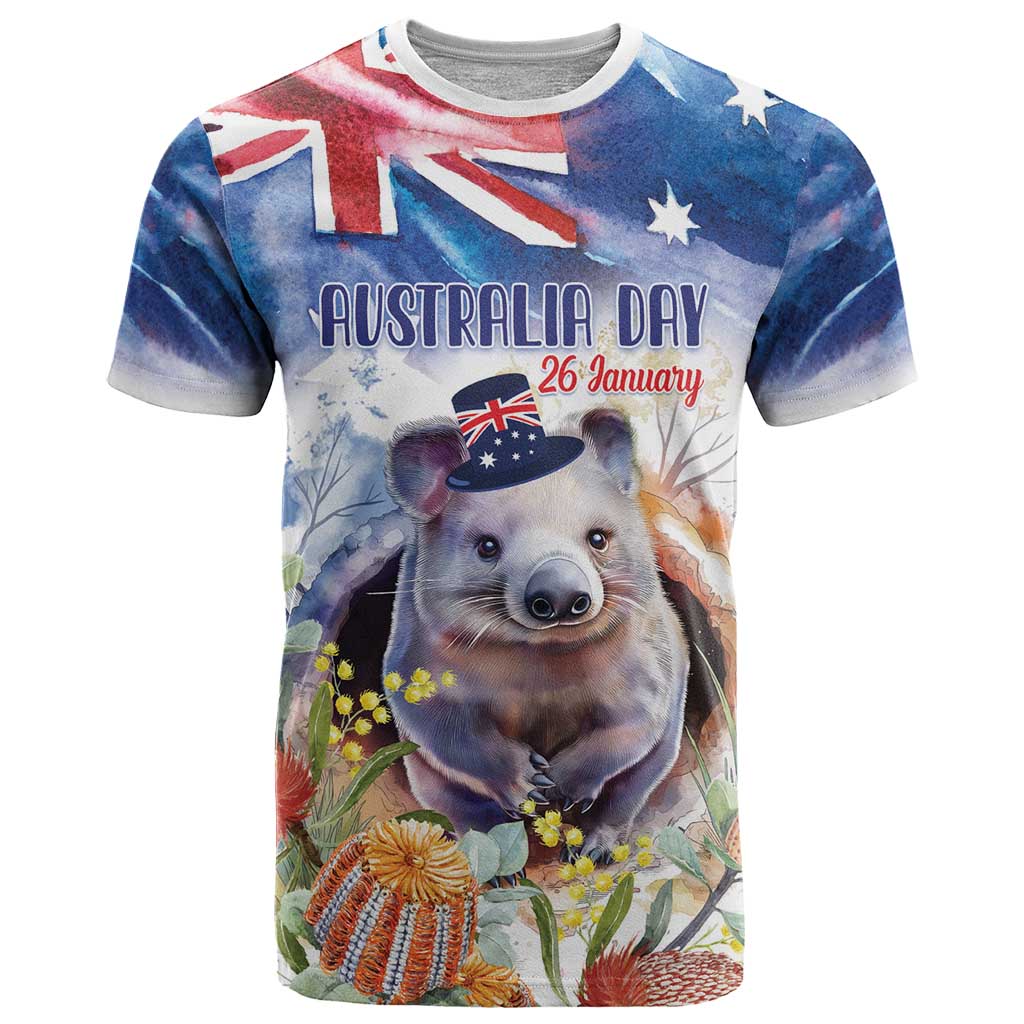 Wombat Australia Day T Shirt Happy 26 January - Banksia Watercolor - Vibe Hoodie Shop