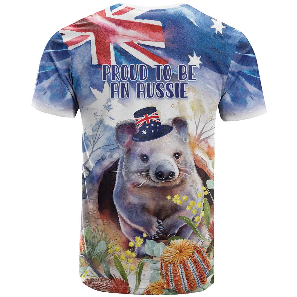 Wombat Australia Day T Shirt Happy 26 January - Banksia Watercolor - Vibe Hoodie Shop