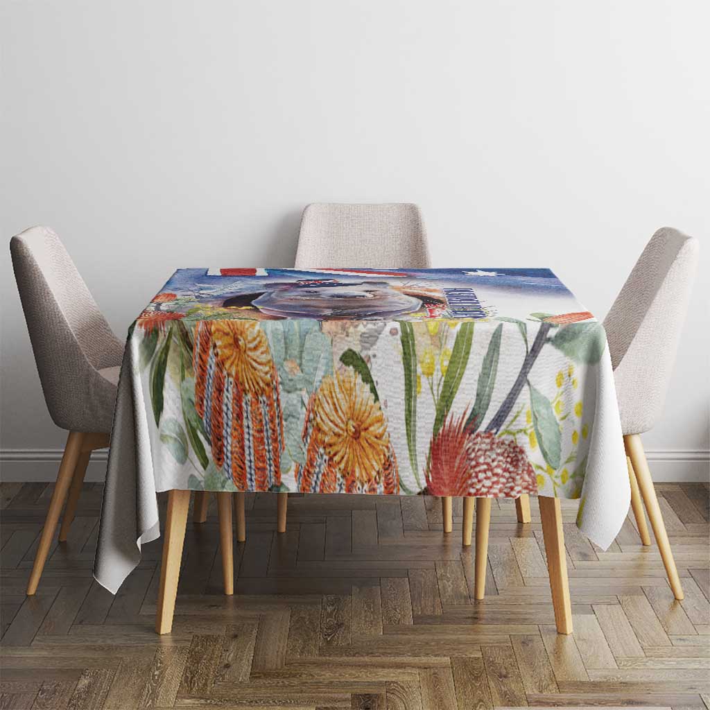 Wombat Australia Day Tablecloth Happy 26 January - Banksia Watercolor