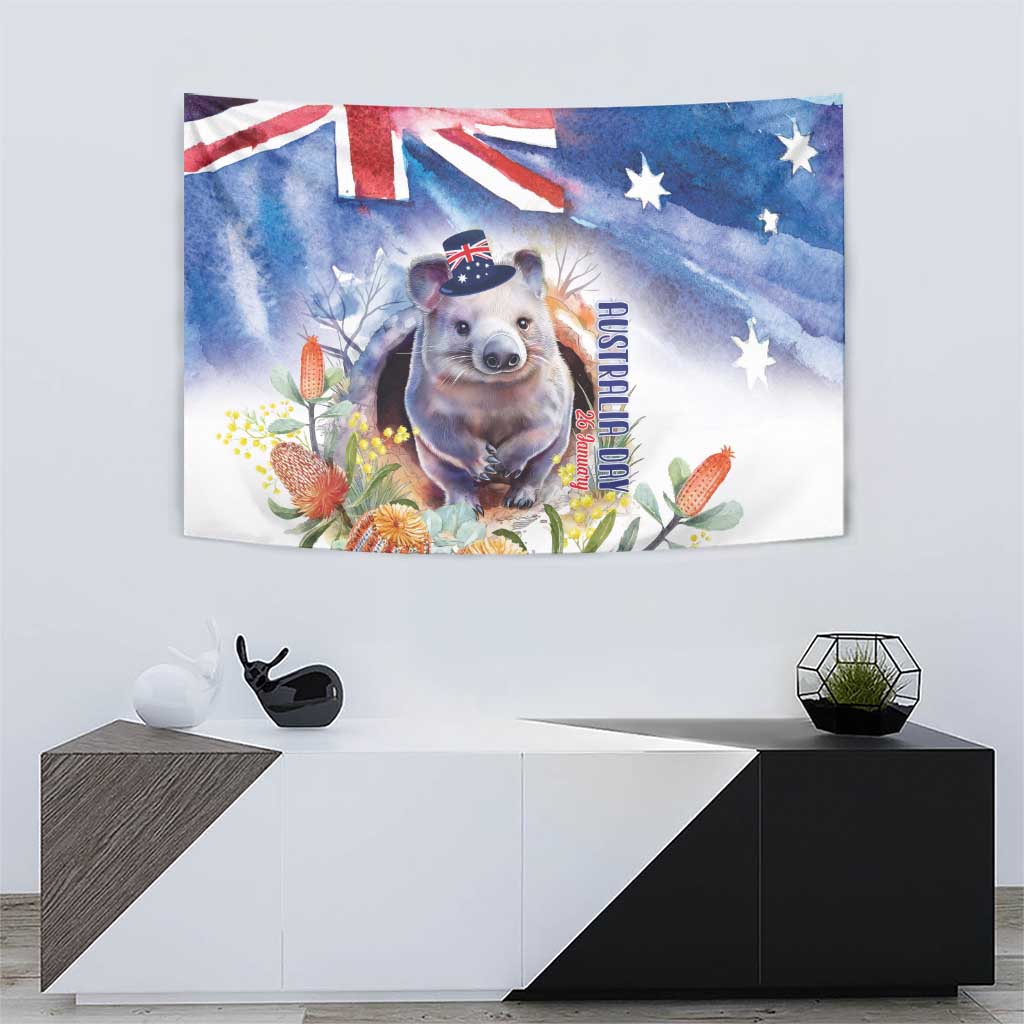 Wombat Australia Day Tapestry Happy 26 January - Banksia Watercolor - Vibe Hoodie Shop