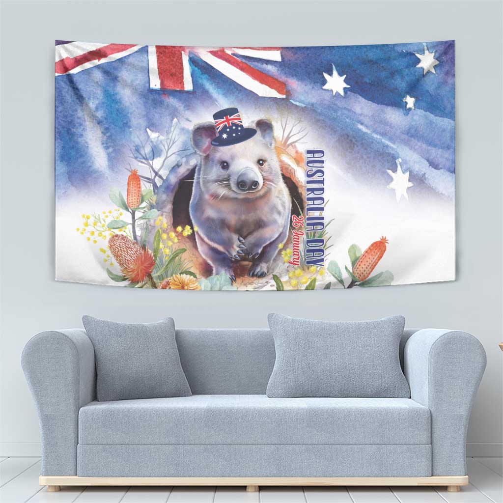 Wombat Australia Day Tapestry Happy 26 January - Banksia Watercolor - Vibe Hoodie Shop