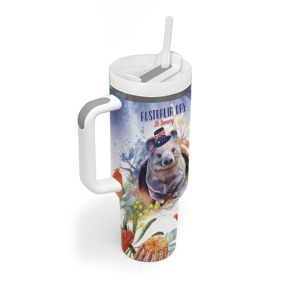 Wombat Australia Day Tumbler With Handle Happy 26 January - Banksia Watercolor