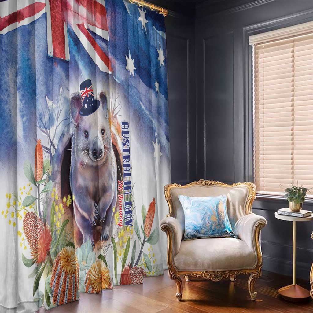 Wombat Australia Day Window Curtain Happy 26 January - Banksia Watercolor