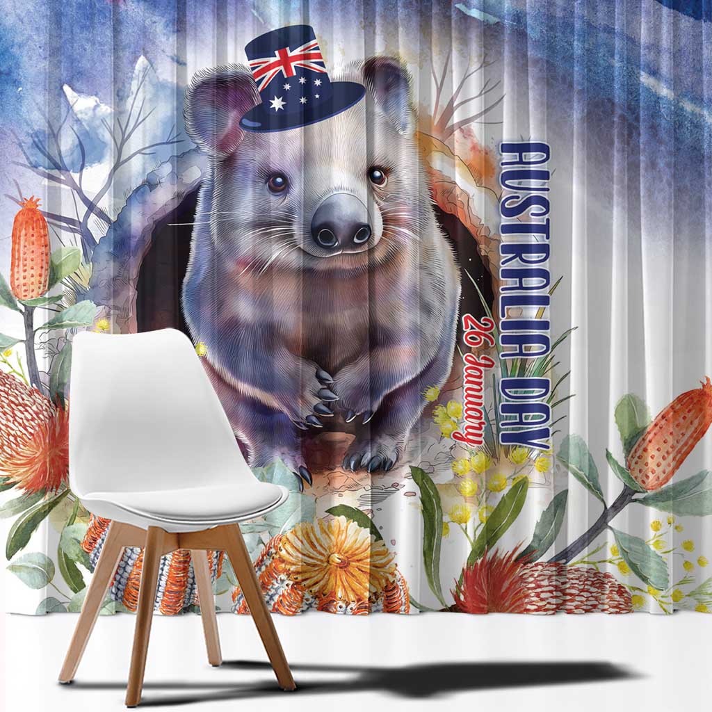 Wombat Australia Day Window Curtain Happy 26 January - Banksia Watercolor