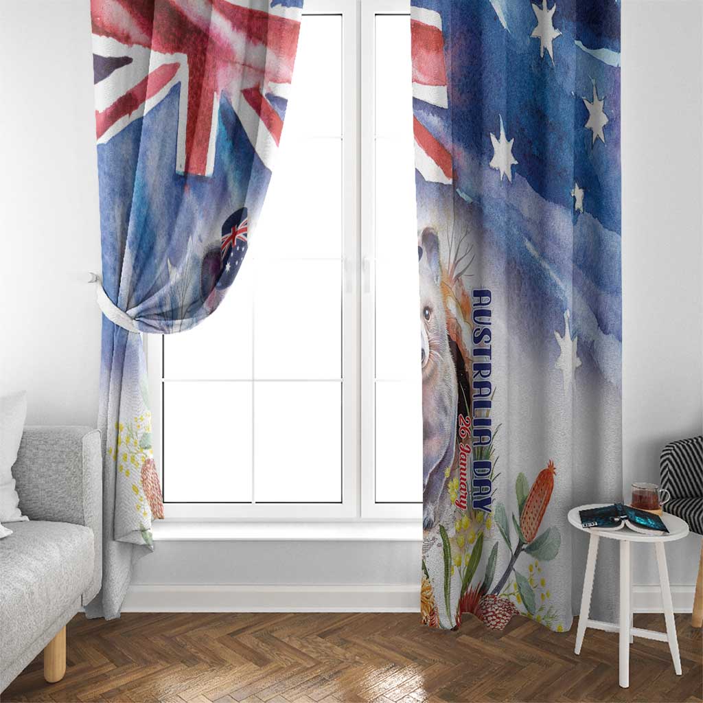 Wombat Australia Day Window Curtain Happy 26 January - Banksia Watercolor