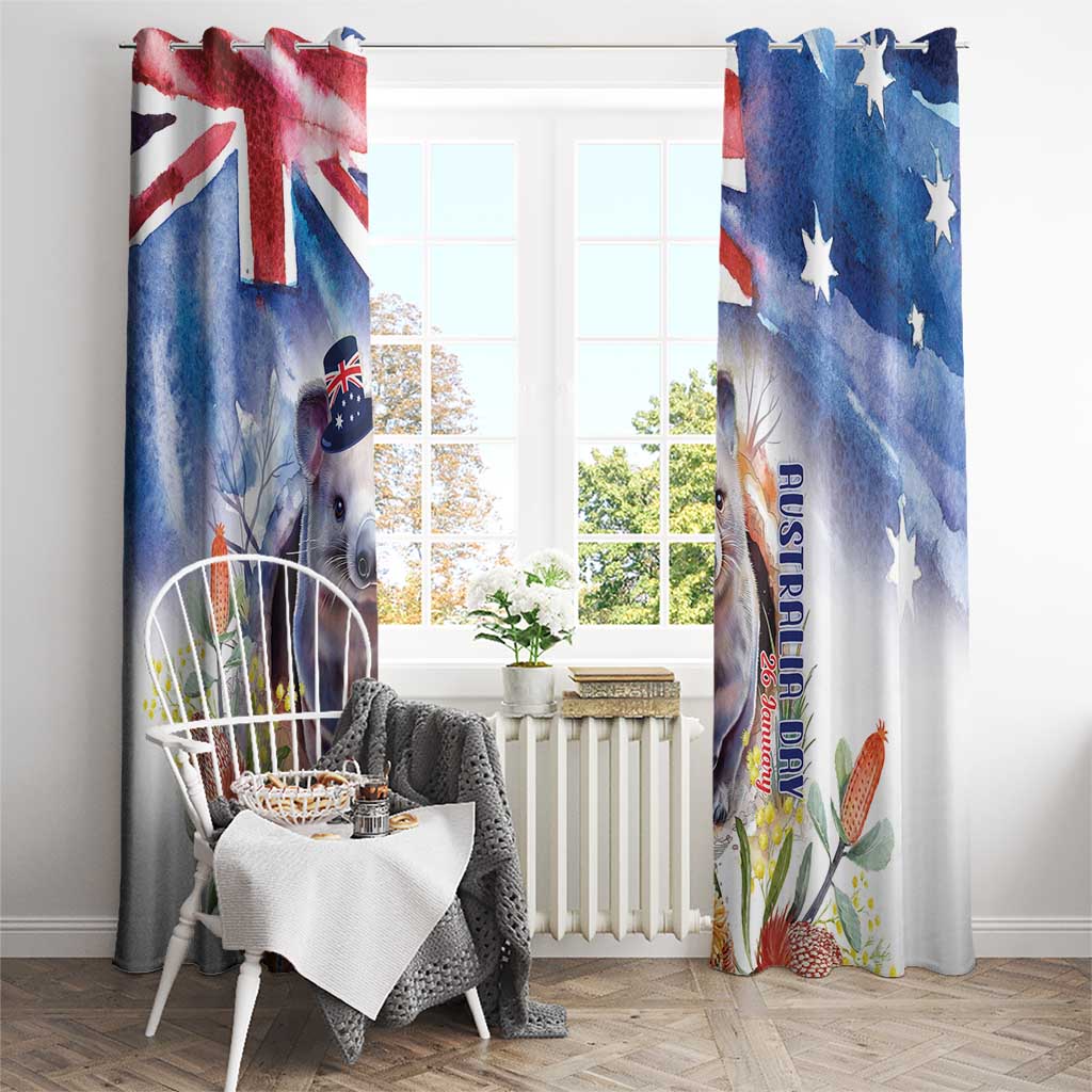 Wombat Australia Day Window Curtain Happy 26 January - Banksia Watercolor