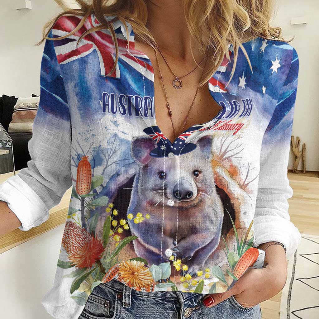 Wombat Australia Day Women Casual Shirt Happy 26 January - Banksia Watercolor - Vibe Hoodie Shop