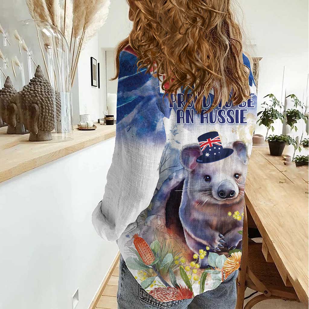 Wombat Australia Day Women Casual Shirt Happy 26 January - Banksia Watercolor - Vibe Hoodie Shop