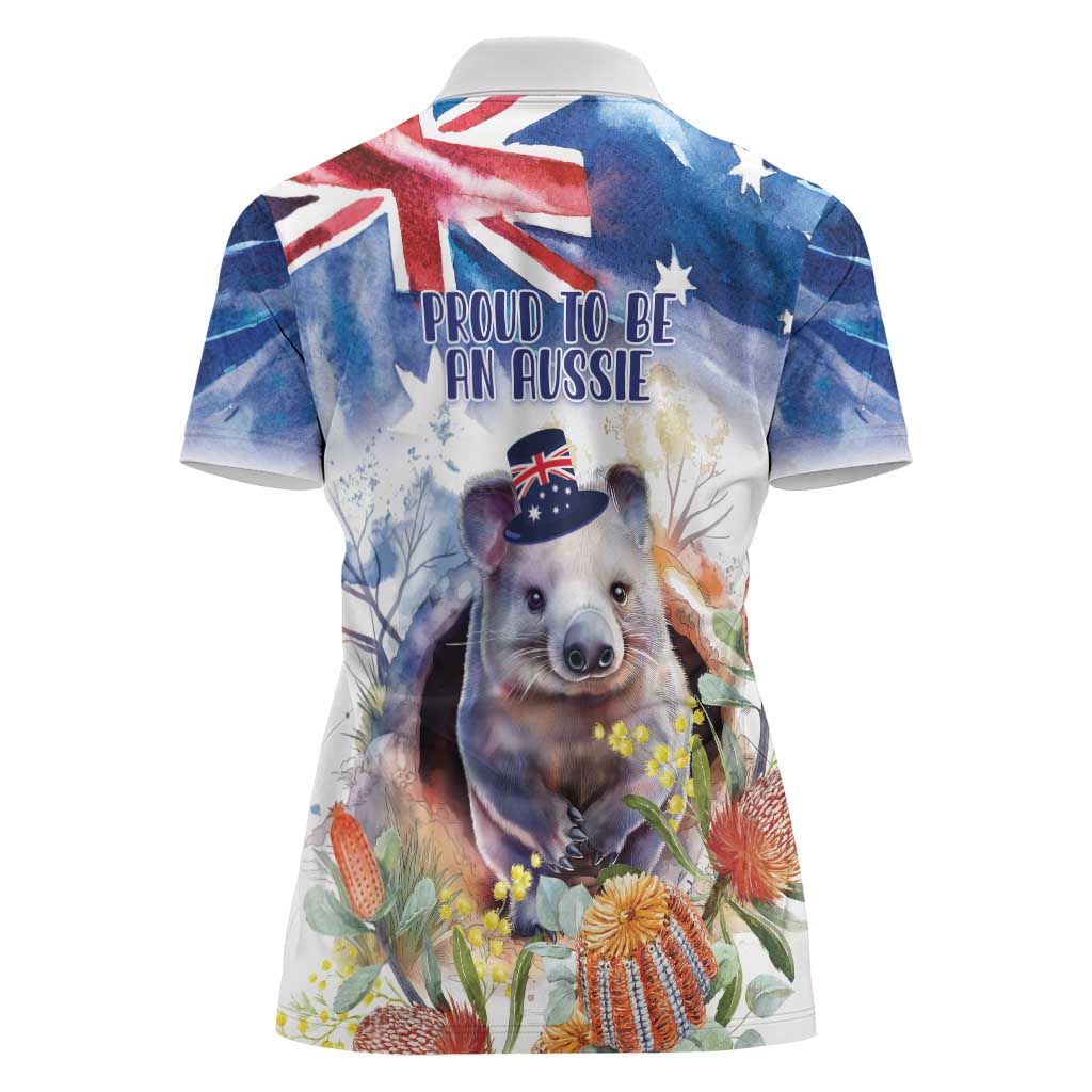 Wombat Australia Day Women Polo Shirt Happy 26 January - Banksia Watercolor - Vibe Hoodie Shop