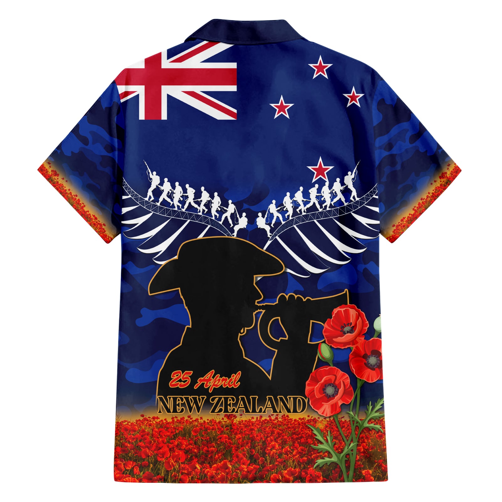 New Zealand ANZAC Day Hawaiian Shirt 25 April Last Post Camouflage With Poppies - Vibe Hoodie Shop