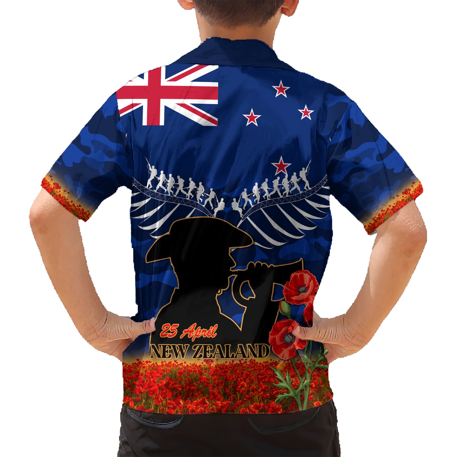 New Zealand ANZAC Day Hawaiian Shirt 25 April Last Post Camouflage With Poppies - Vibe Hoodie Shop