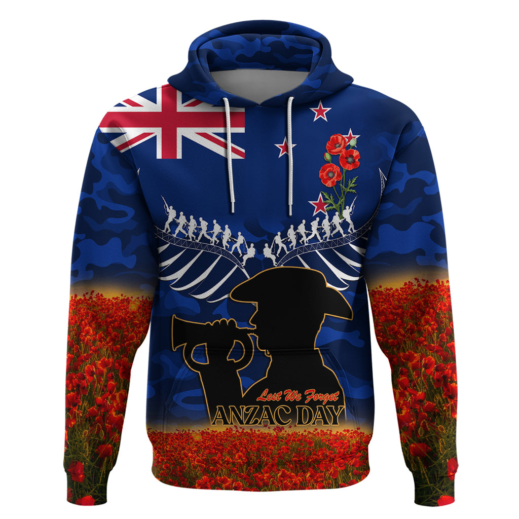 New Zealand ANZAC Day Hoodie 25 April Last Post Camouflage With Poppies - Vibe Hoodie Shop