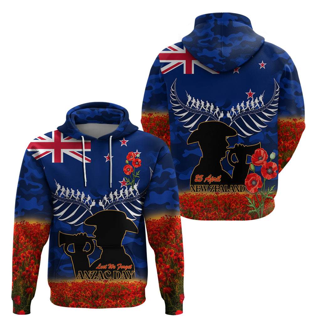 New Zealand ANZAC Day Hoodie 25 April Last Post Camouflage With Poppies - Vibe Hoodie Shop