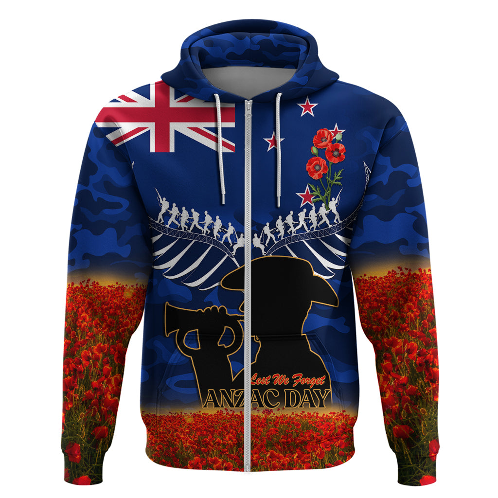 New Zealand ANZAC Day Hoodie 25 April Last Post Camouflage With Poppies - Vibe Hoodie Shop