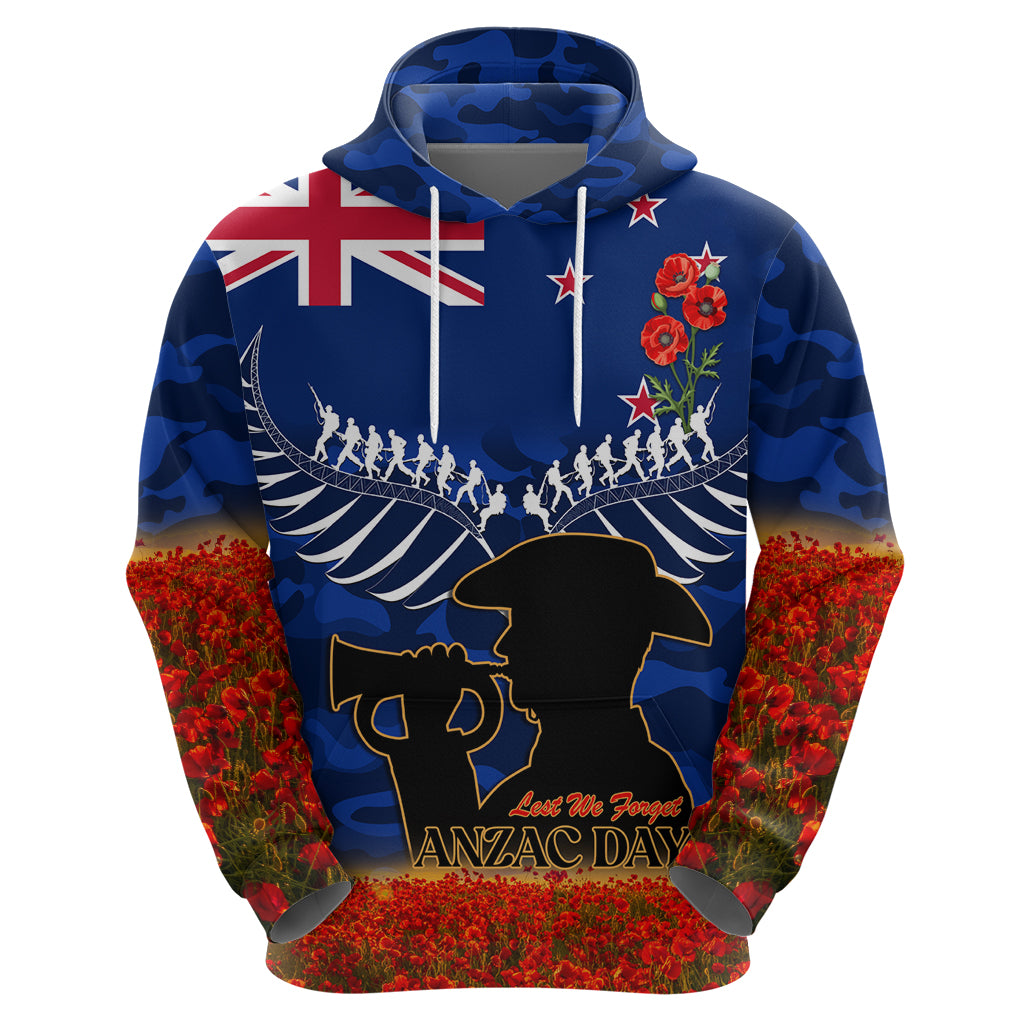 New Zealand ANZAC Day Hoodie 25 April Last Post Camouflage With Poppies - Vibe Hoodie Shop