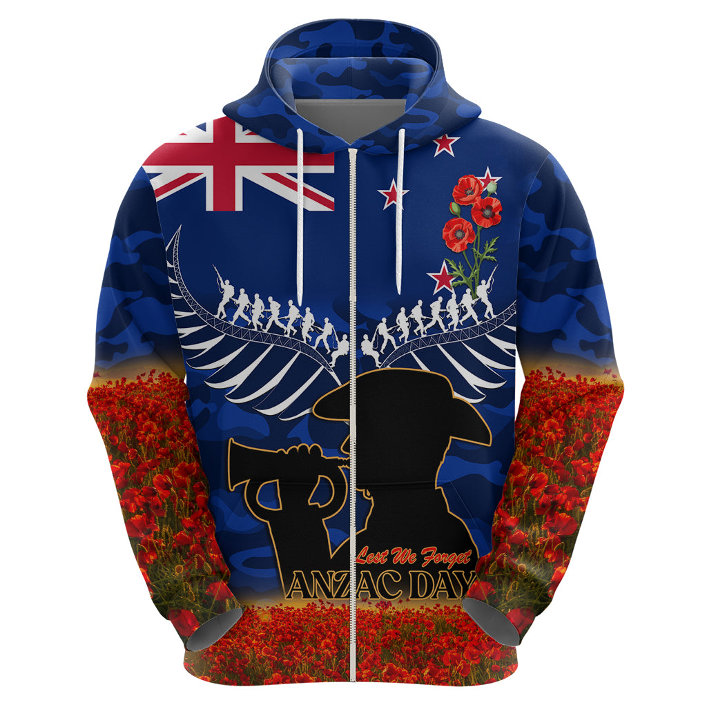New Zealand ANZAC Day Hoodie 25 April Last Post Camouflage With Poppies - Vibe Hoodie Shop