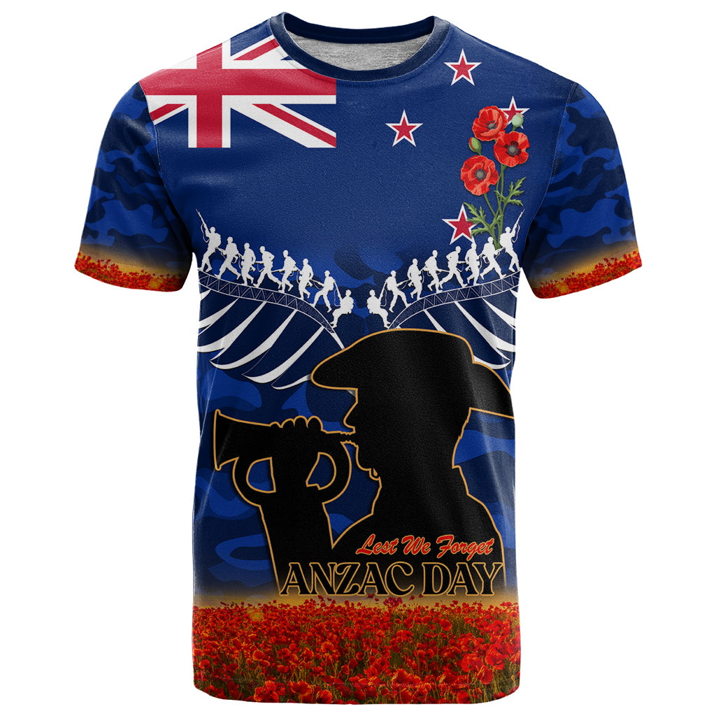 New Zealand ANZAC Day T Shirt 25 April Last Post Camouflage With Poppies - Vibe Hoodie Shop