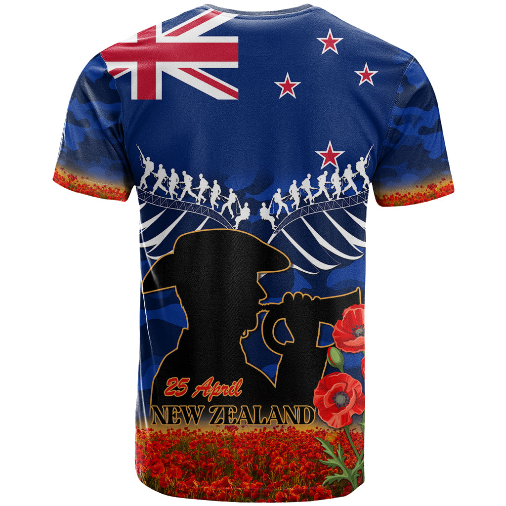 New Zealand ANZAC Day T Shirt 25 April Last Post Camouflage With Poppies - Vibe Hoodie Shop