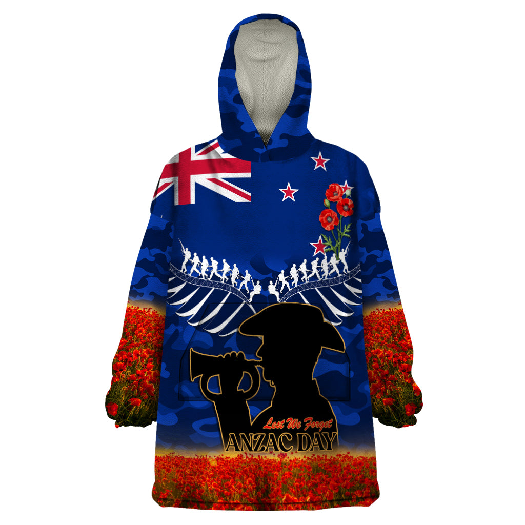 New Zealand ANZAC Day Wearable Blanket Hoodie 25 April Last Post Camouflage With Poppies - Vibe Hoodie Shop