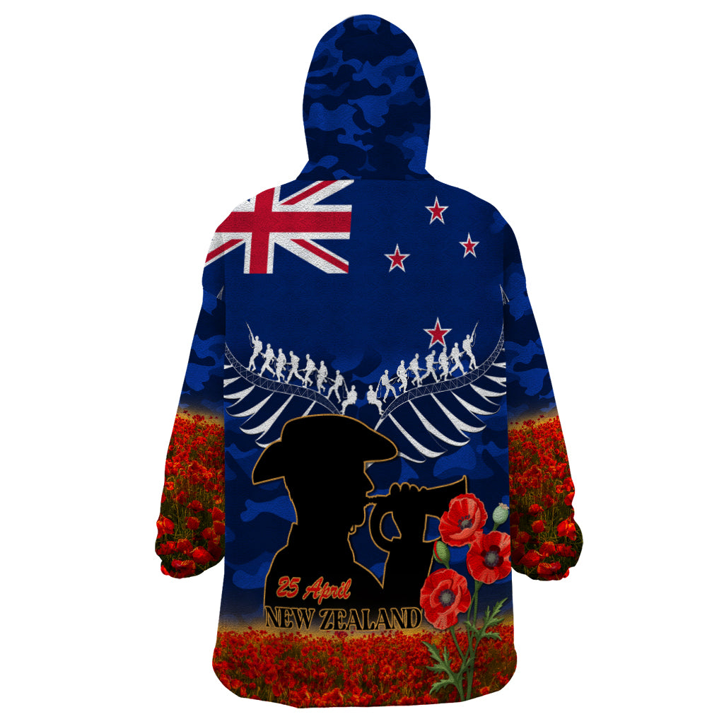 New Zealand ANZAC Day Wearable Blanket Hoodie 25 April Last Post Camouflage With Poppies - Vibe Hoodie Shop