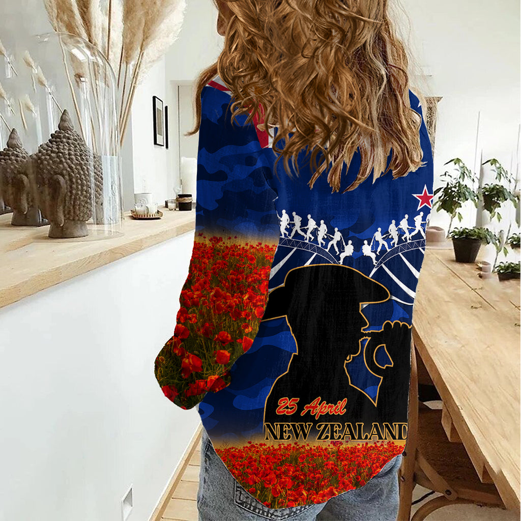 New Zealand ANZAC Day Women Casual Shirt 25 April Last Post Camouflage With Poppies - Vibe Hoodie Shop