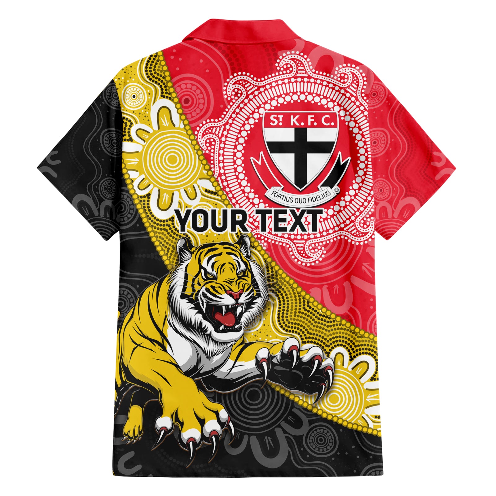 Personalised Richmond And St Kilda Football Hawaiian Shirt Tigers Saints Together Aboriginal Art - Vibe Hoodie Shop