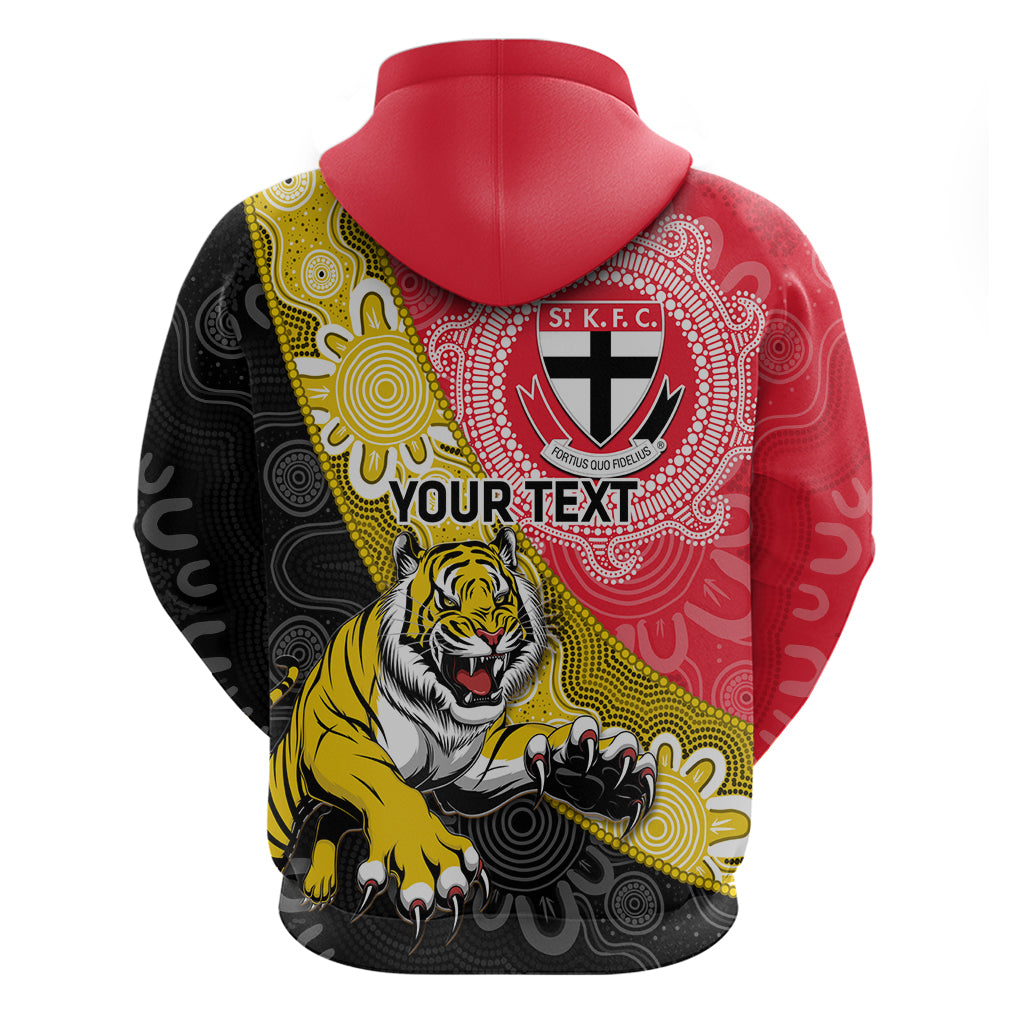 Personalised Richmond And St Kilda Football Hoodie Tigers Saints Together Aboriginal Art - Vibe Hoodie Shop