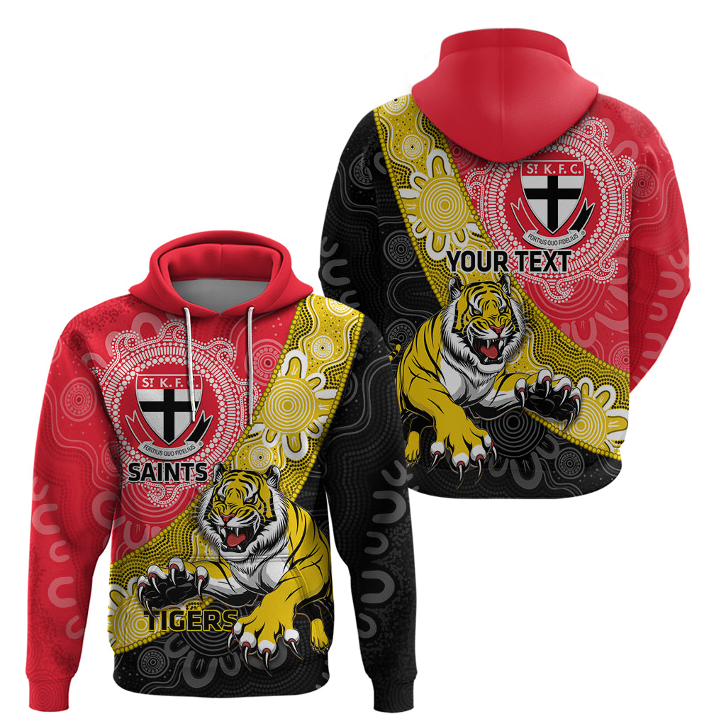 Personalised Richmond And St Kilda Football Hoodie Tigers Saints Together Aboriginal Art - Vibe Hoodie Shop