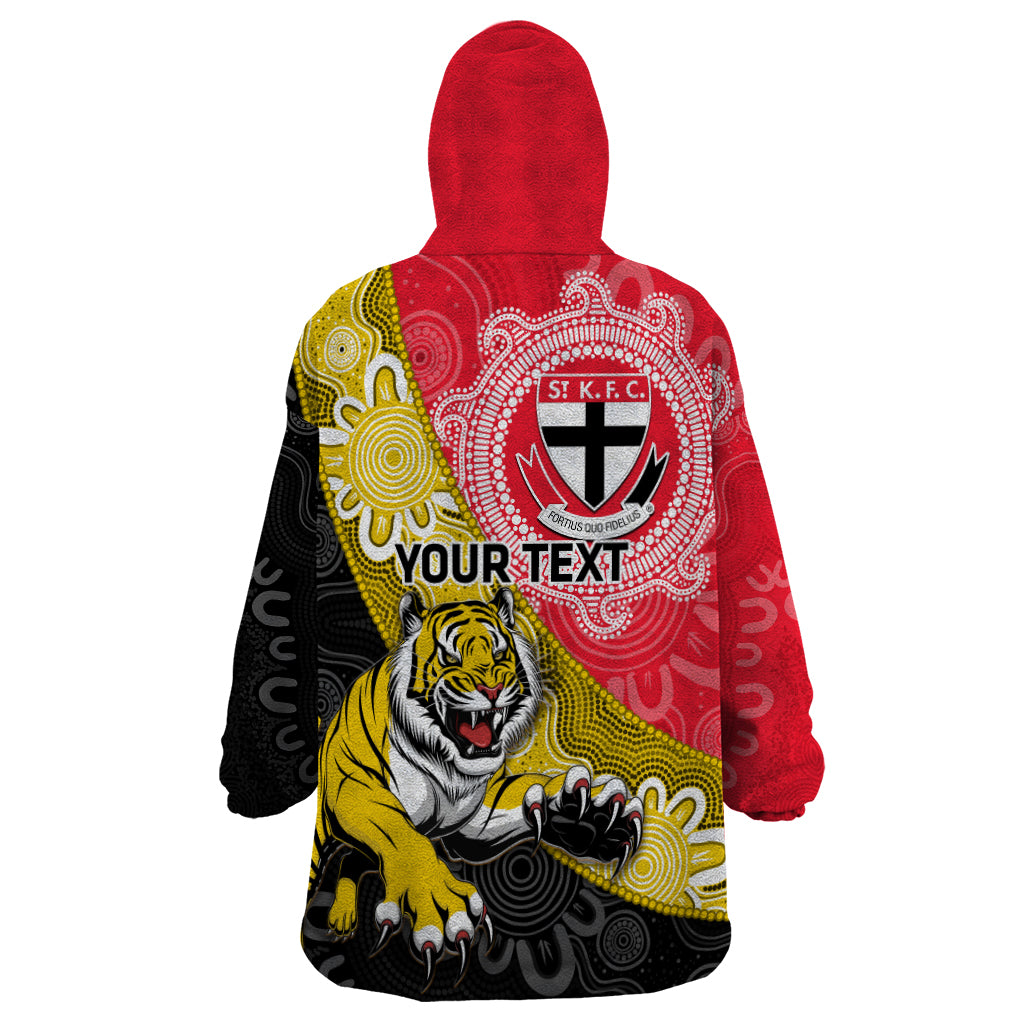 Personalised Richmond And St Kilda Football Wearable Blanket Hoodie Tigers Saints Together Aboriginal Art - Vibe Hoodie Shop