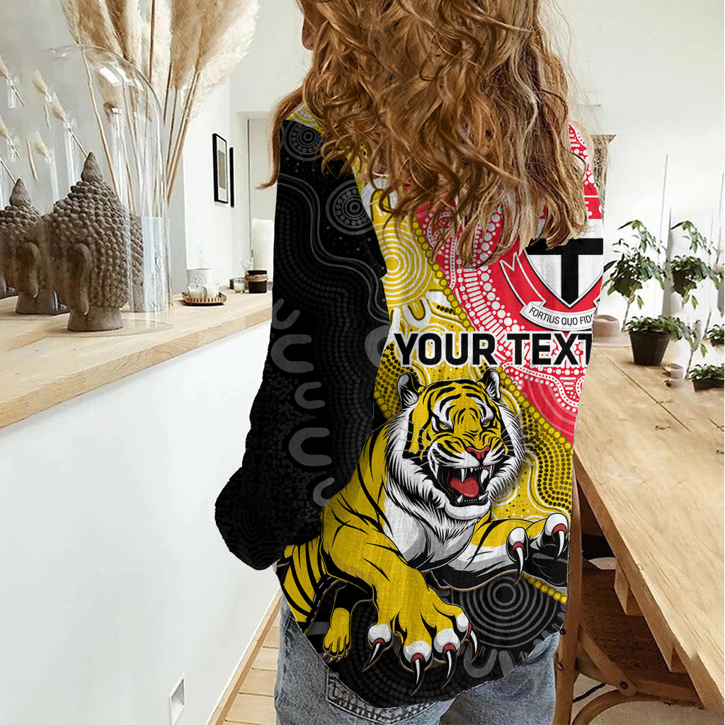 Personalised Richmond And St Kilda Football Women Casual Shirt Tigers Saints Together Aboriginal Art - Vibe Hoodie Shop