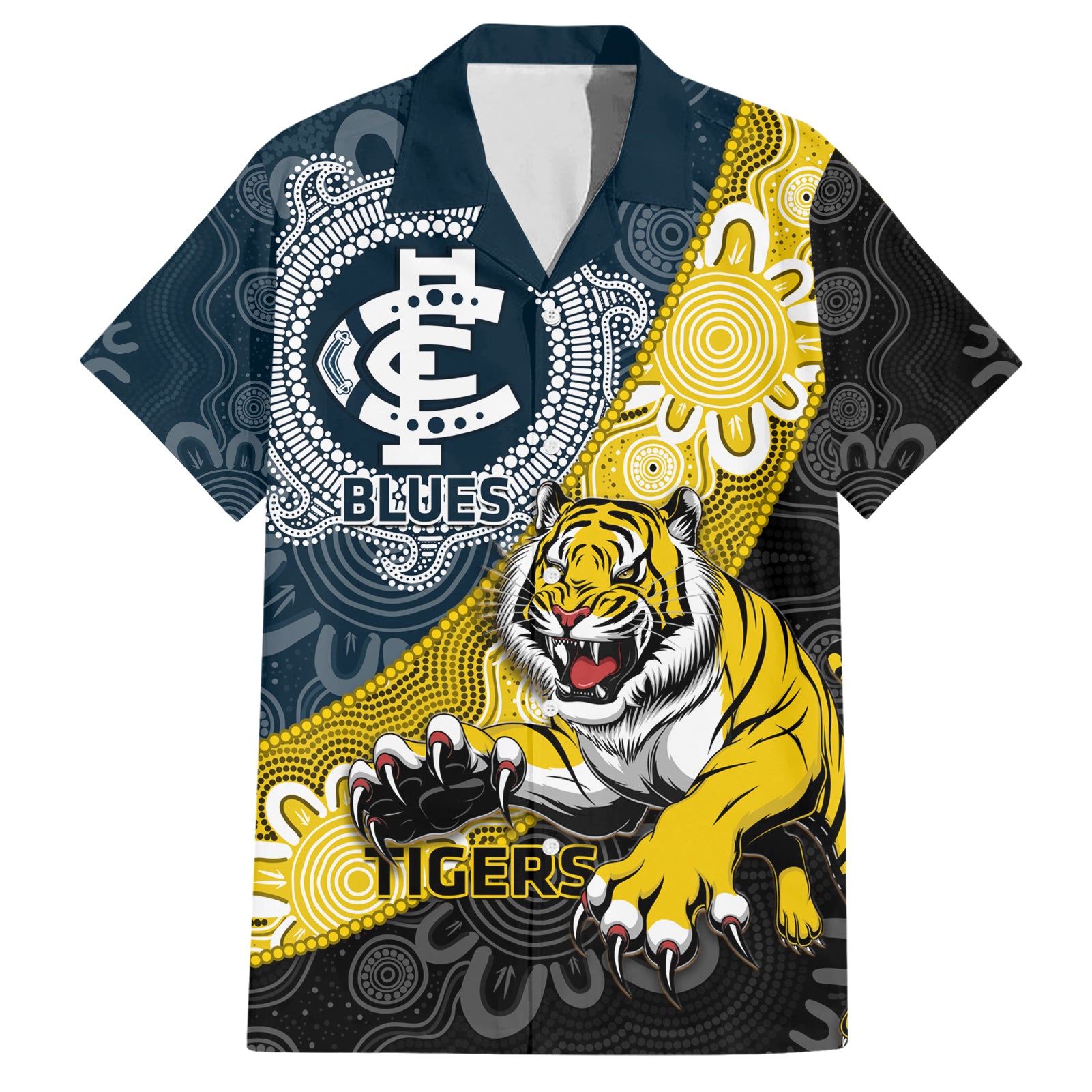 Personalised Richmond And Carlton Football Hawaiian Shirt Tigers BluesTogether Aboriginal Art - Vibe Hoodie Shop