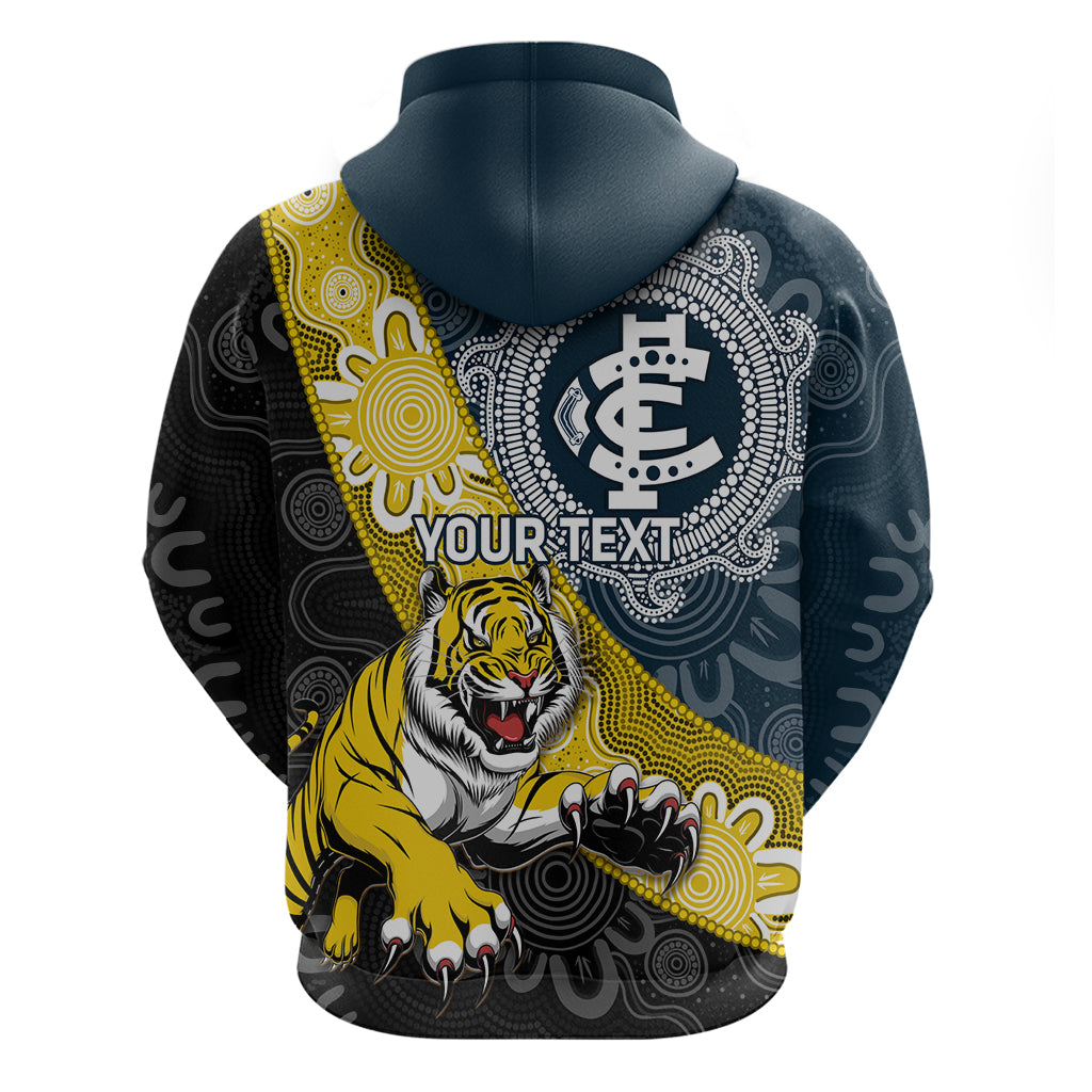 Personalised Richmond And Carlton Football Hoodie Tigers BluesTogether Aboriginal Art - Vibe Hoodie Shop