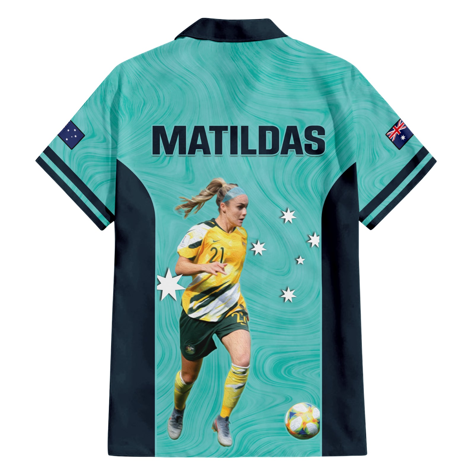 Australia Soccer Hawaiian Shirt Ellie Carpenter Matildas - Turquoise - Vibe Hoodie Shop