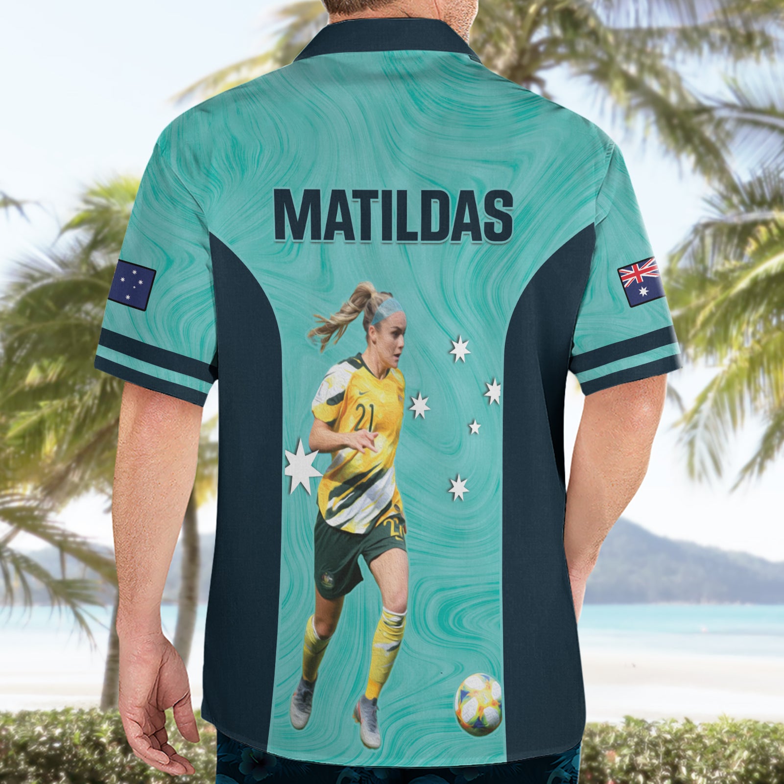 Australia Soccer Hawaiian Shirt Ellie Carpenter Matildas - Turquoise - Vibe Hoodie Shop