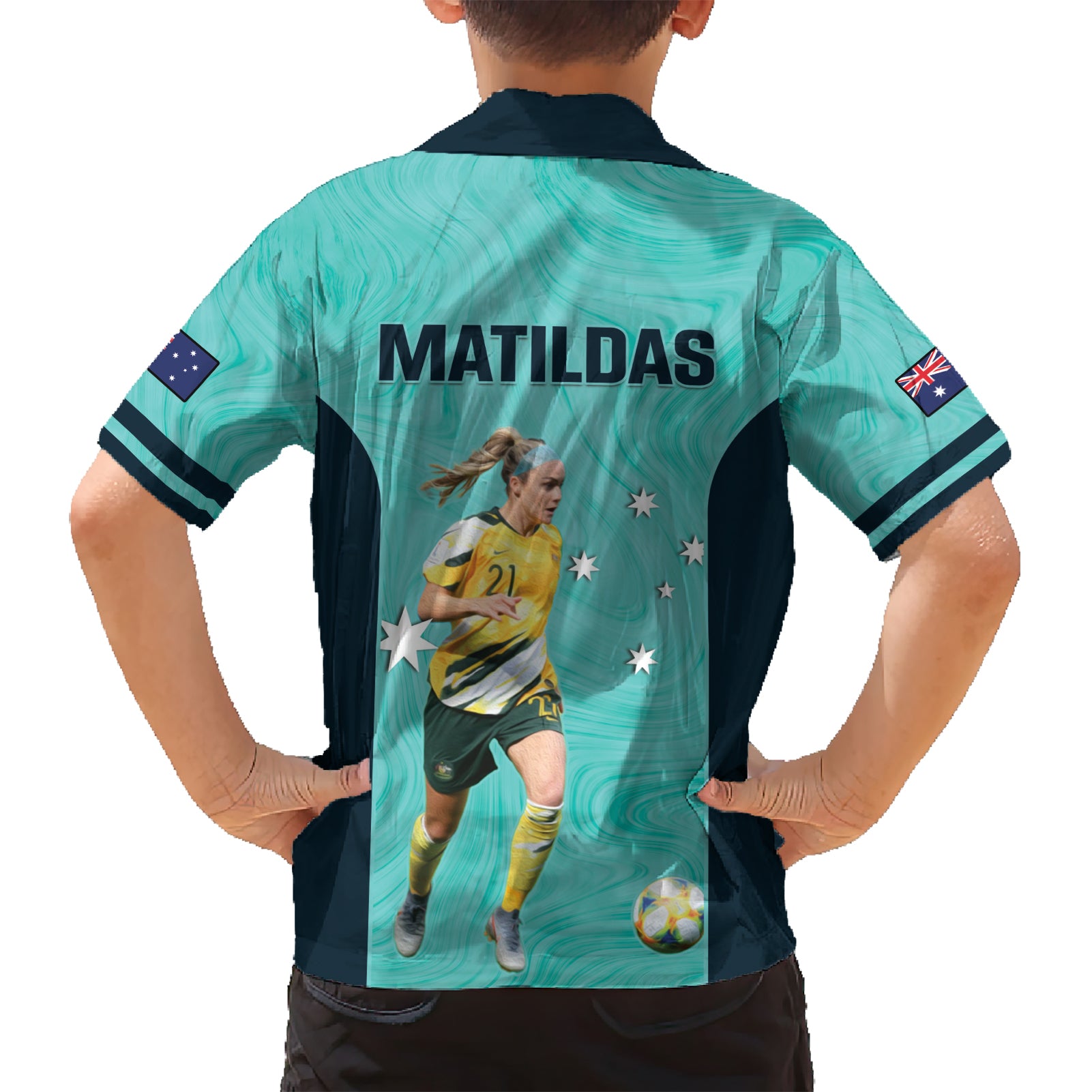 Australia Soccer Hawaiian Shirt Ellie Carpenter Matildas - Turquoise - Vibe Hoodie Shop